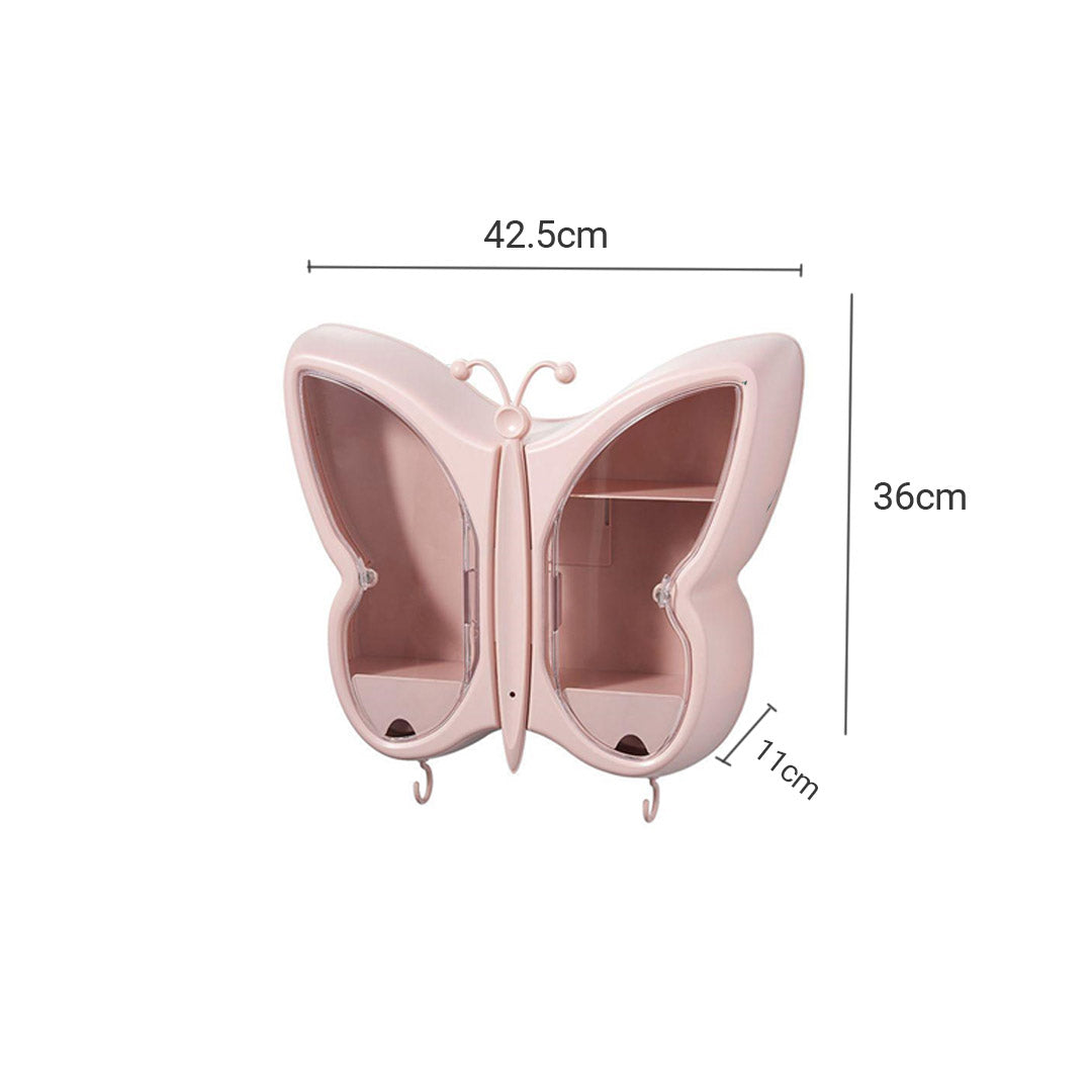 SOGA 2X Pink Butterfly Shape Wall-Mounted Makeup Organiser Dustproof Waterproof Bathroom Storage Box Home Decor • LUZ-BathG317X2