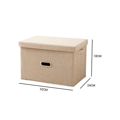 SOGA Beige Small Foldable Canvas Storage Box Cube Clothes Basket Organiser Home Decorative Box • LUZ-SBox005