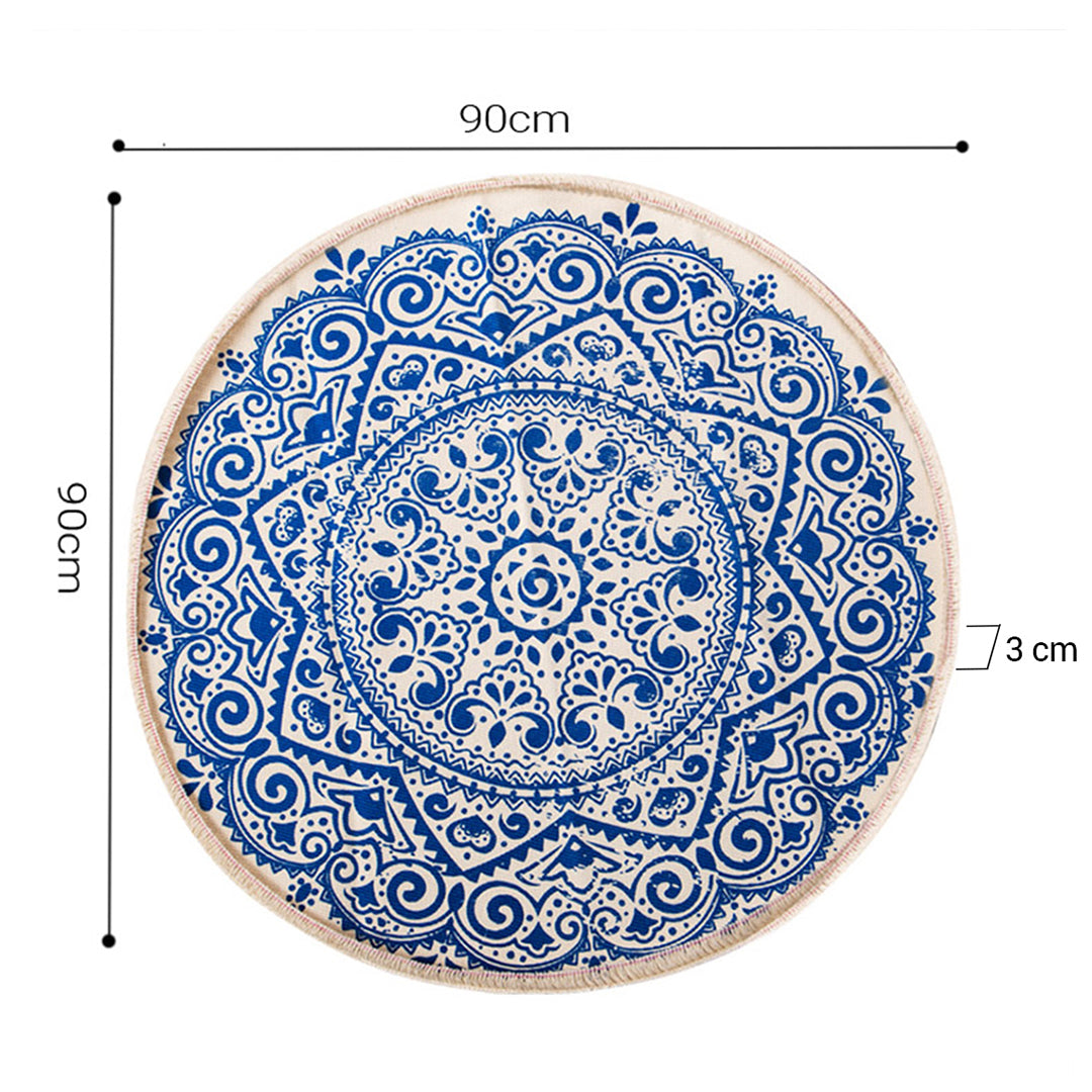 SOGA 2X Blue Carpet Soft Linen Bohemian Non-Slip Floor Retro Minimalist Round Rug Home Decor with Tassels • LUZ-CarpetRAG3X2