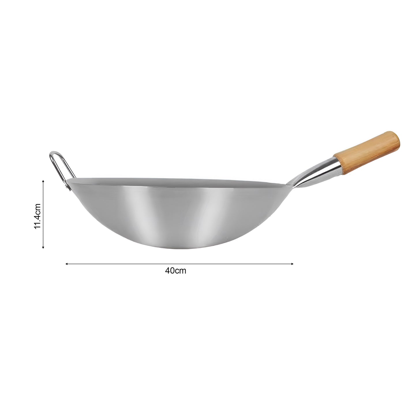SOGA 40cm Stainless Steel Kitchen Cooking Wok with Wood Handle • LUZ-WokHandle40