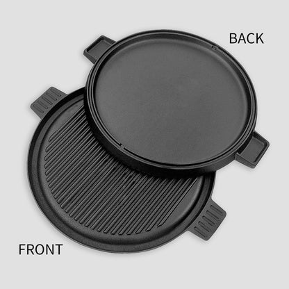 SOGA 43cm Round Ribbed Cast Iron Frying Pan Skillet Steak Sizzle Platter with Handle • LUZ-ZPai002