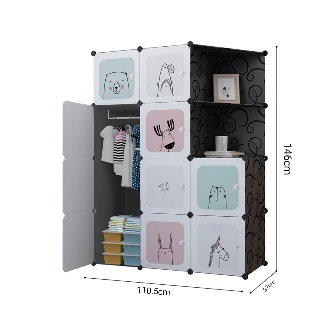 SOGA 10 Cubes Black Portable Wardrobe Divide-Grid Modular Storage Organiser Foldable Closet with Doors • LUZ-Wrobe3522