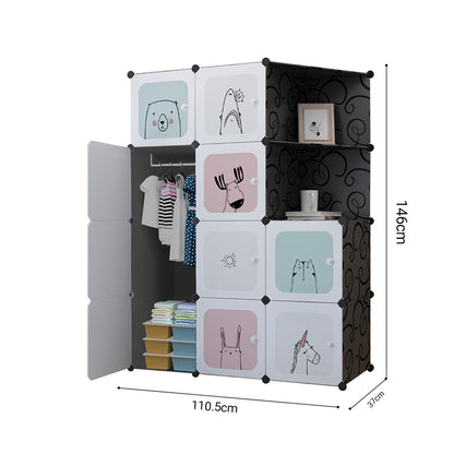 SOGA 10 Cubes Black Portable Wardrobe Divide-Grid Modular Storage Organiser Foldable Closet with Doors • LUZ-Wrobe3522