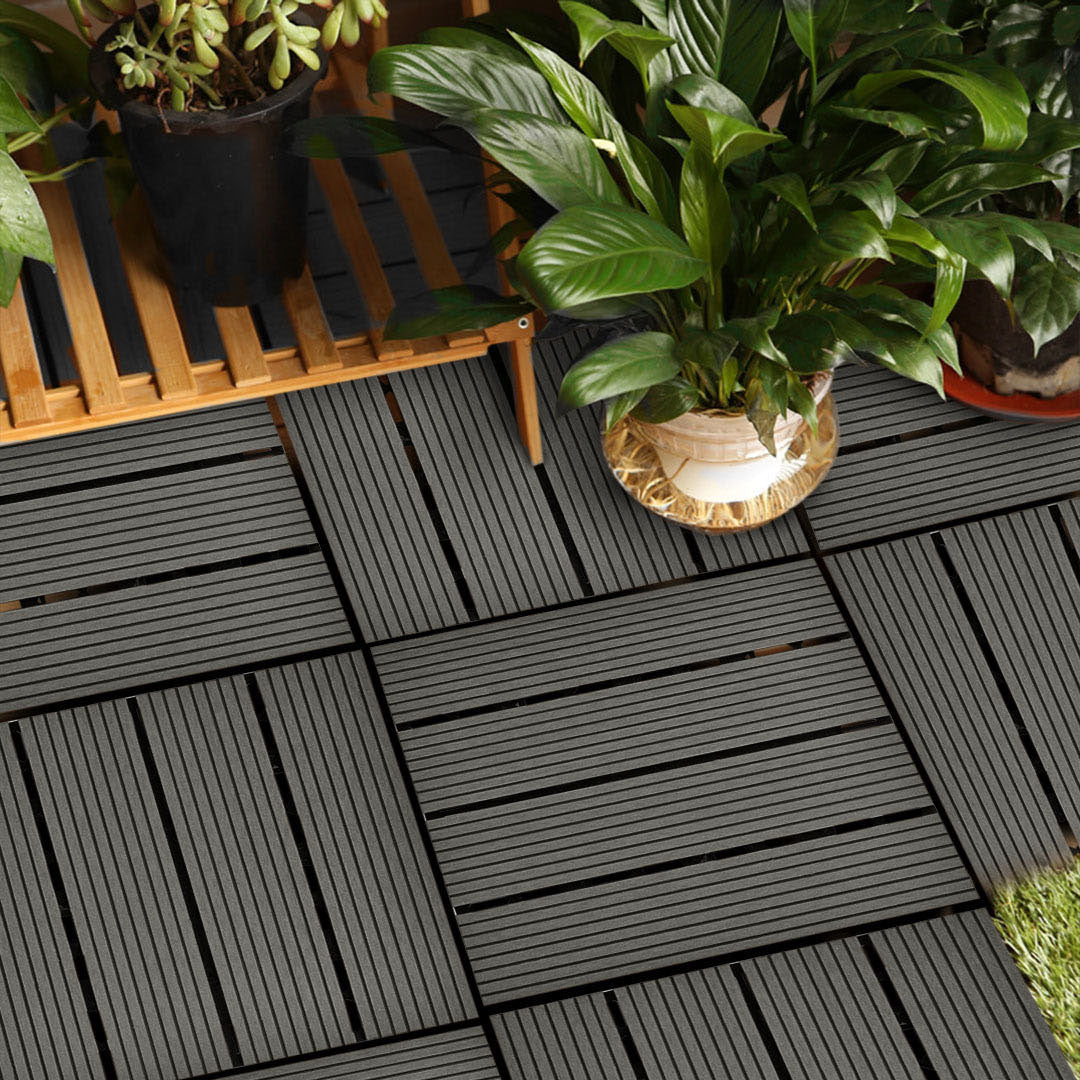 SOGA 11 pcs Grey DIY Wooden Composite Decking Tiles Garden Outdoor Backyard Flooring Home Decor • LUZ-Deck7002