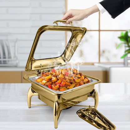 SOGA 2X Gold Plated Stainless Steel Square Chafing Dish Tray Buffet Cater Food Warmer Chafer with Top Lid • LUZ-ChafingDish294X2