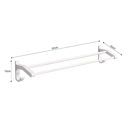 SOGA 62cm White Wall-Mounted Double Pole Towel Holder Bathroom Organiser Rail Hanger with Hooks • LUZ-TAN1048