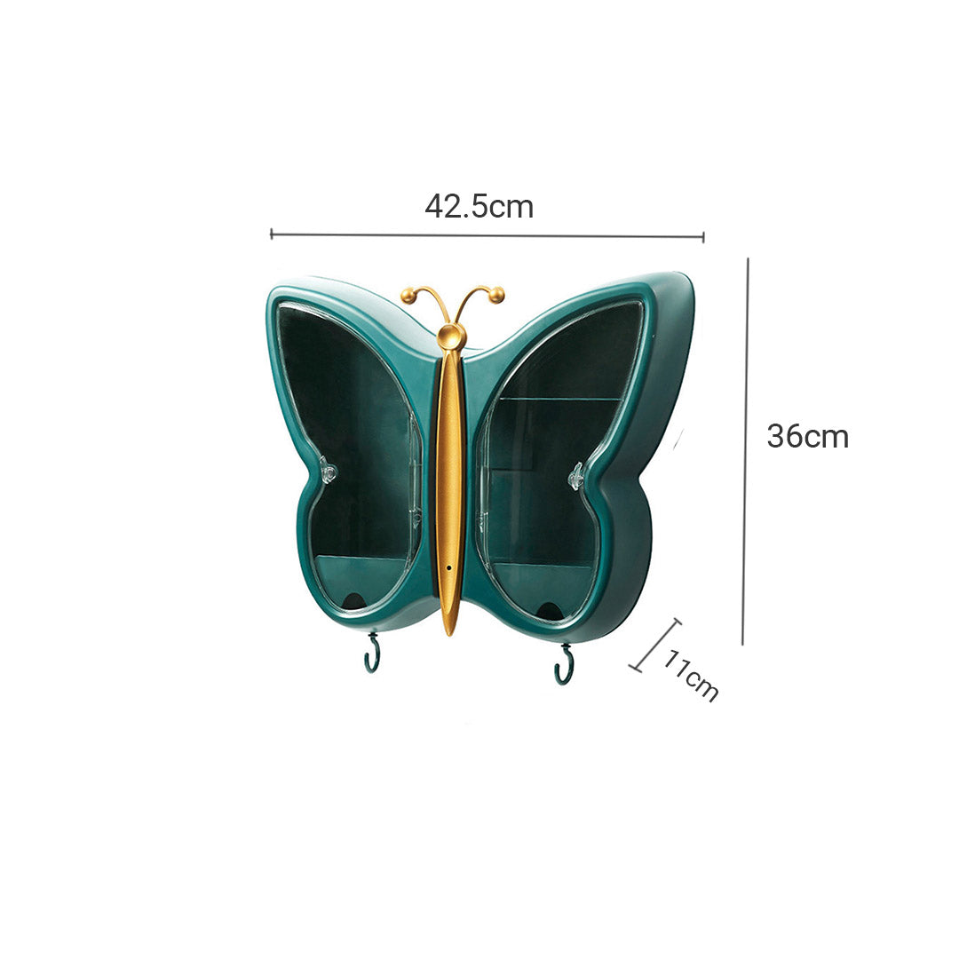 SOGA Green Butterfly Shape Wall-Mounted Makeup Organiser Dustproof Waterproof Bathroom Storage Box Home Decor • LUZ-BathG319