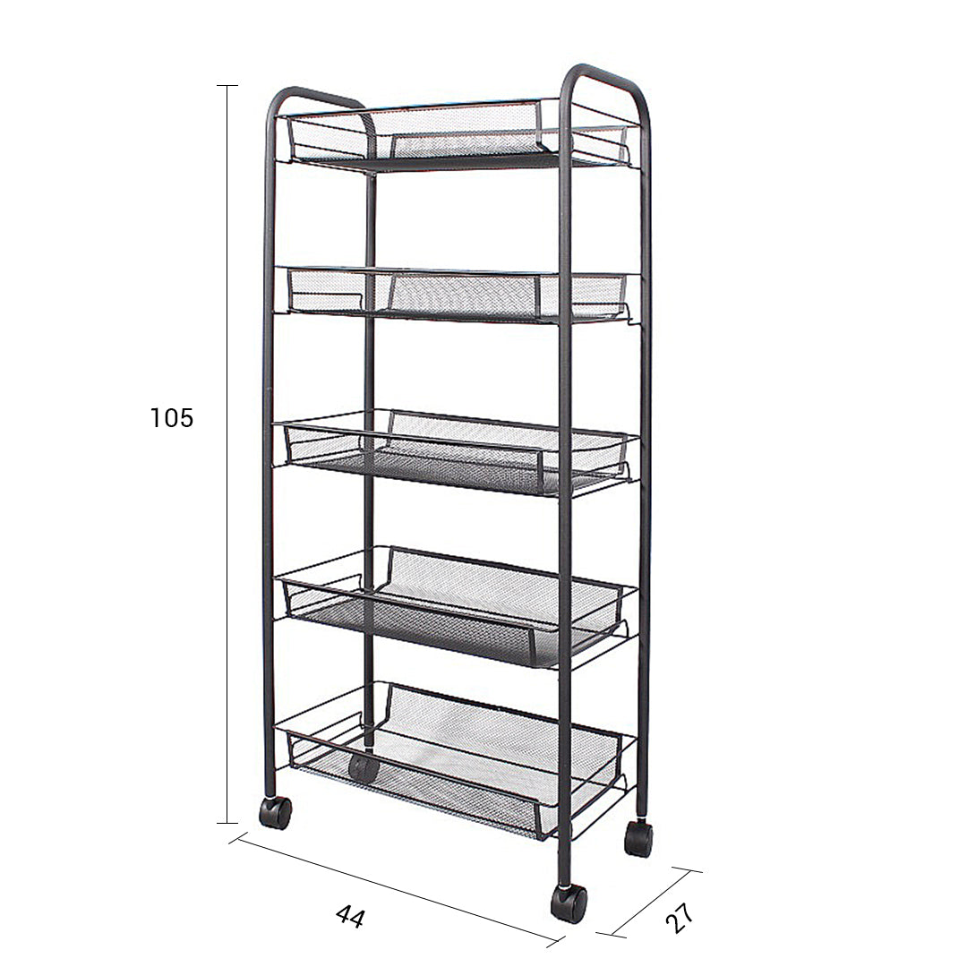 SOGA 5 Tier Steel Black Bee Mesh Kitchen Cart Multi-Functional Shelves Portable Storage Organizer with Wheels • LUZ-KitchenXY038