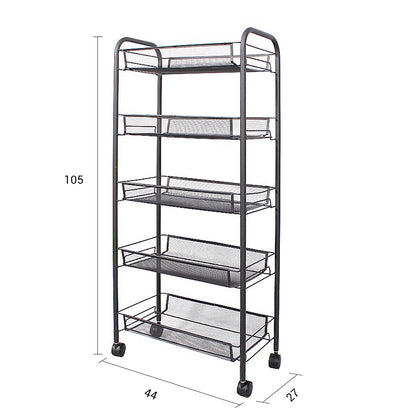 SOGA 5 Tier Steel Black Bee Mesh Kitchen Cart Multi-Functional Shelves Portable Storage Organizer with Wheels • LUZ-KitchenXY038
