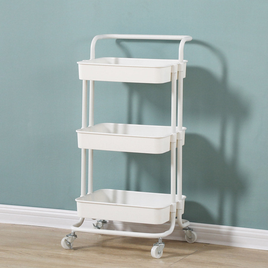 SOGA 2X 3 Tier Steel White Movable Kitchen Cart Multi-Functional Shelves Portable Storage Organizer with Wheels • LUZ-KitchenXY005X2