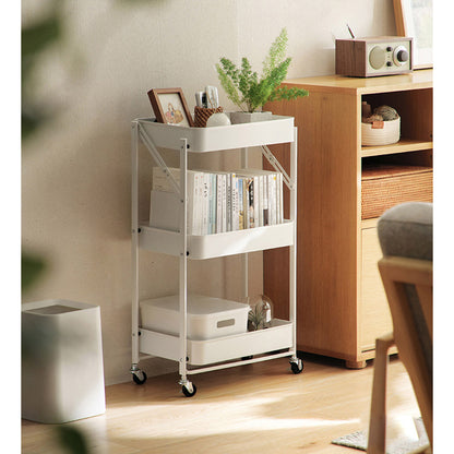 SOGA 2X 3 Tier Steel White Foldable Kitchen Cart Multi-Functional Shelves Portable Storage Organizer with Wheels • LUZ-KitchenXY012X2