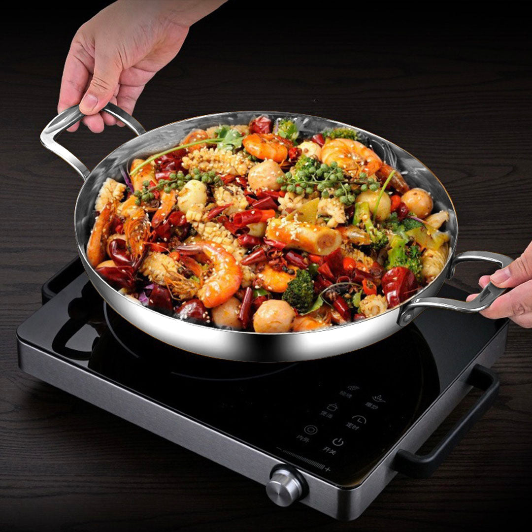 Soga 32cm Flat Base Seafood Dry Pot in Elegant Silver Finish with Durable for kitchen Essential • LUZ-VICSoupPot27