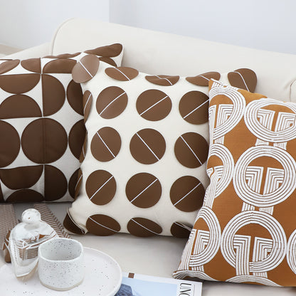 SOGA 2X 45cm Brown Leather Square Pillow with 3D Circle Pattern Decorative Cushion for Living Room • LUZ-FrenchCushion285X2