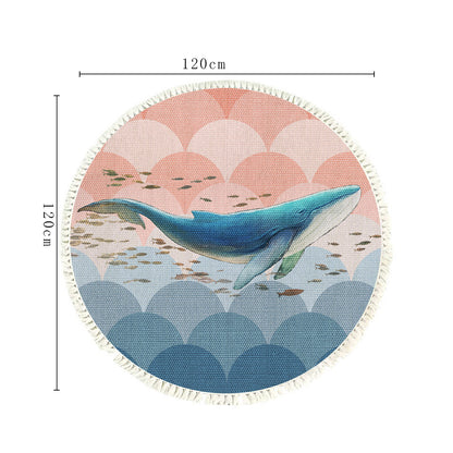 SOGA 2X 120cm Round Tassels Shark Print Area Rugs, Home Decor • LUZ-CarpetA143X2