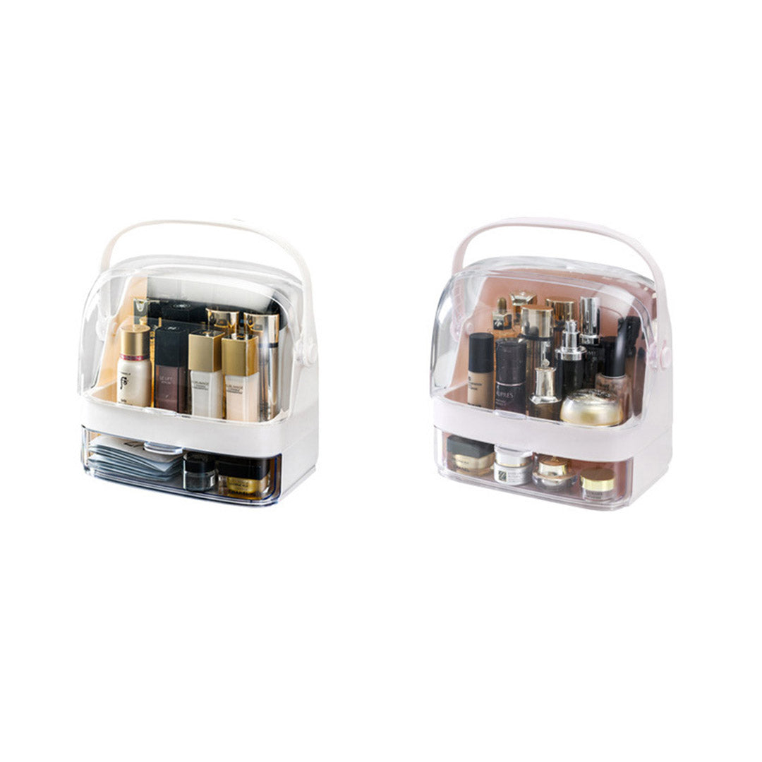 SOGA 2 Tier Pink Countertop Makeup Cosmetic Storage Organiser Skincare Holder Jewelry Storage Box with Handle • LUZ-BathC102