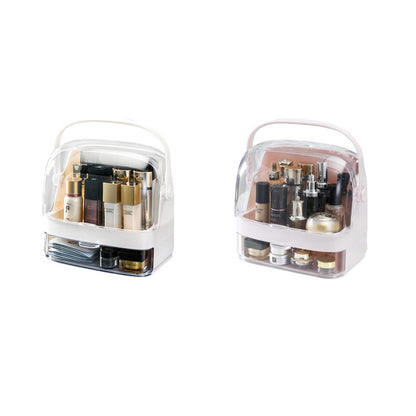SOGA 2 Tier Pink Countertop Makeup Cosmetic Storage Organiser Skincare Holder Jewelry Storage Box with Handle • LUZ-BathC102