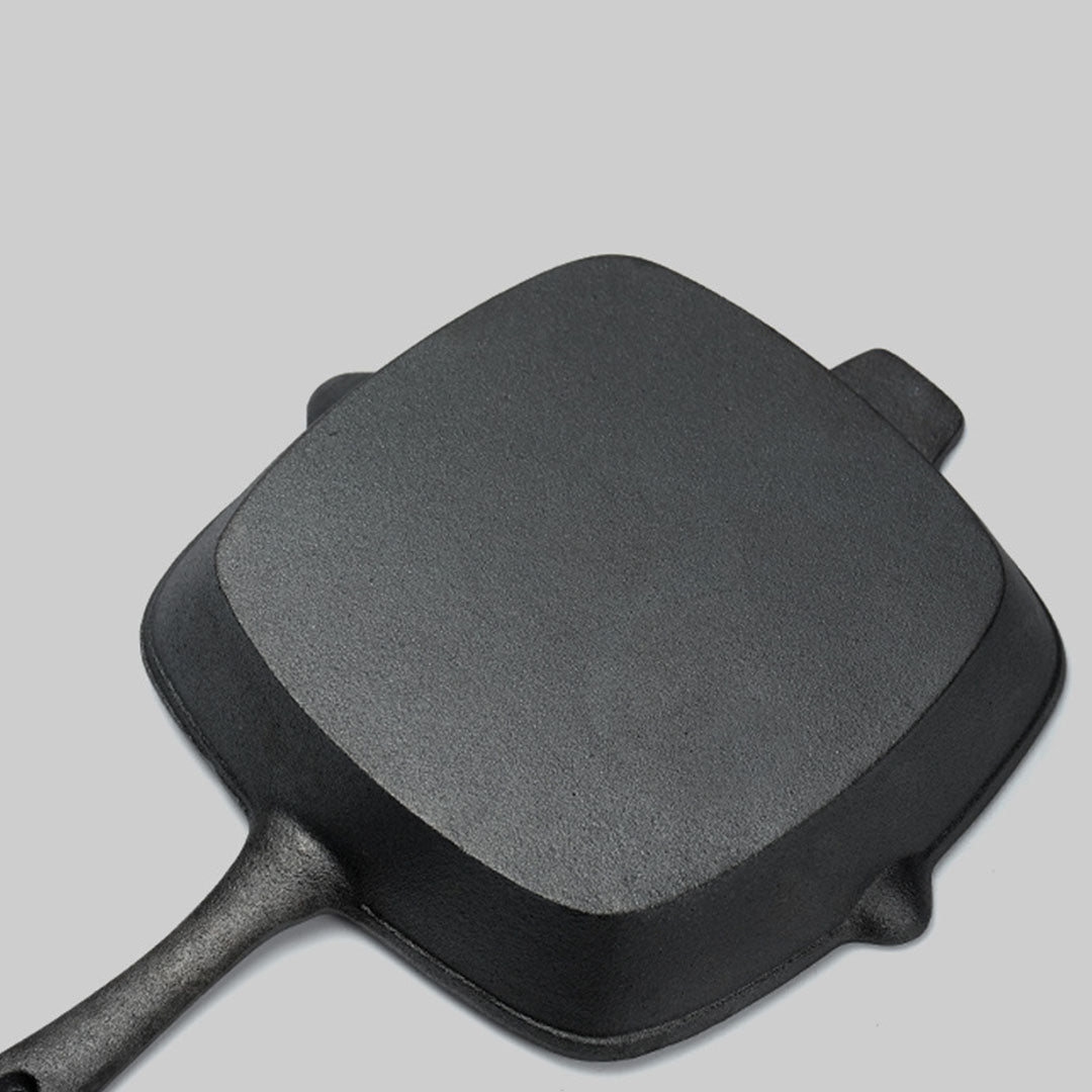 SOGA 26cm Square Ribbed Cast Iron Frying Pan Skillet Steak Sizzle Platter with Handle • LUZ-ZPai023