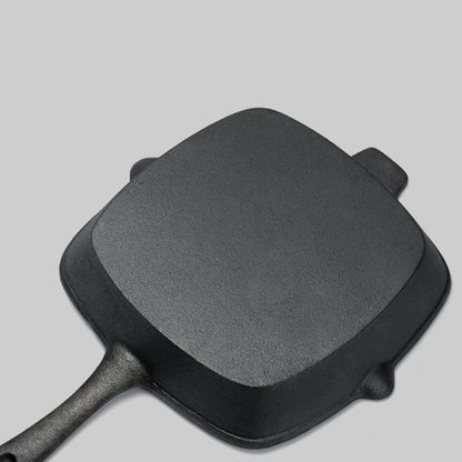 SOGA 2X 26cm Square Ribbed Cast Iron Frying Pan Skillet Steak Sizzle Platter with Handle • LUZ-ZPai023X2