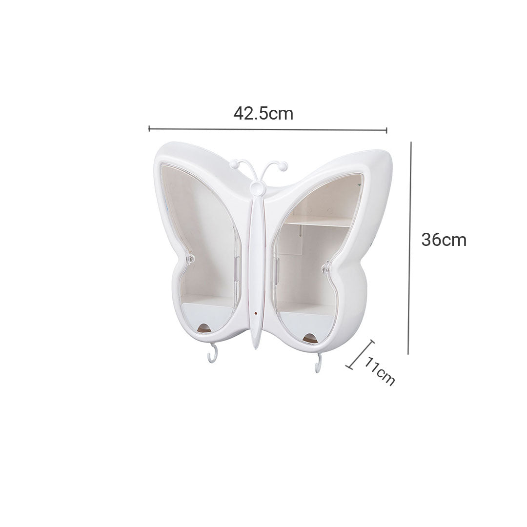 SOGA 2X White Butterfly Shape Wall-Mounted Makeup Organiser Dustproof Waterproof Bathroom Storage Box Home Decor • LUZ-BathG310X2