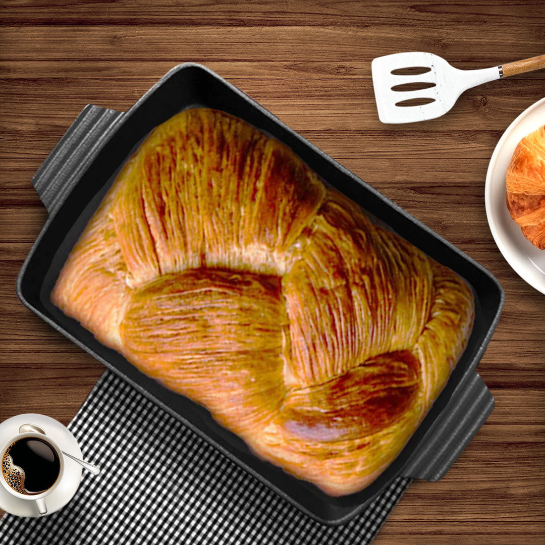 SOGA 2X 33cm Cast Iron Rectangle Bread Cake Baking Dish Lasagna Roasting Pan • LUZ-ZPaiA10X2