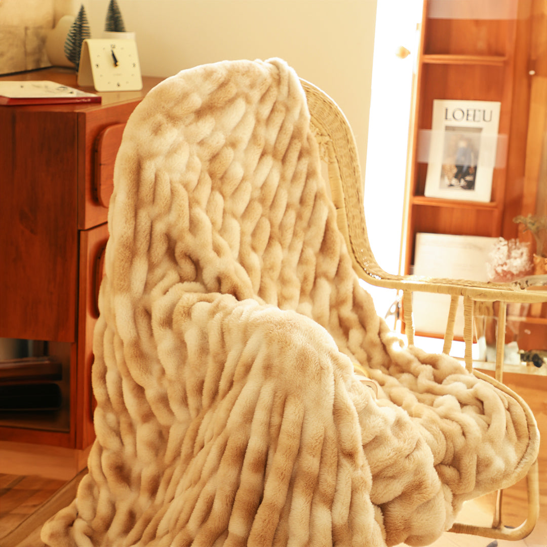 SOGA 150x200cm Throw Blanket Camel Brown Double Layer Rabbit Fur Cozy Comfort with Stylish Decor • LUZ-BlanketFur341