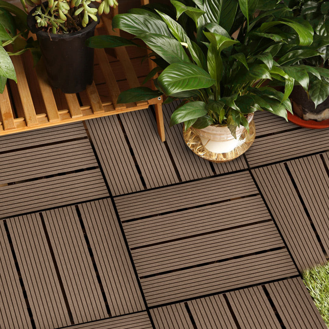 SOGA 11 pcs Dark Chocolate DIY Wooden Composite Decking Tiles Garden Outdoor Backyard Flooring Home Decor • LUZ-Deck7001