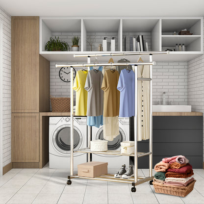 SOGA 2X 120cm Stainless Steel Floor-Standing Clothes Rack - Durable and Space-Saving Laundry Organizer • LUZ-BSXG2530X2
