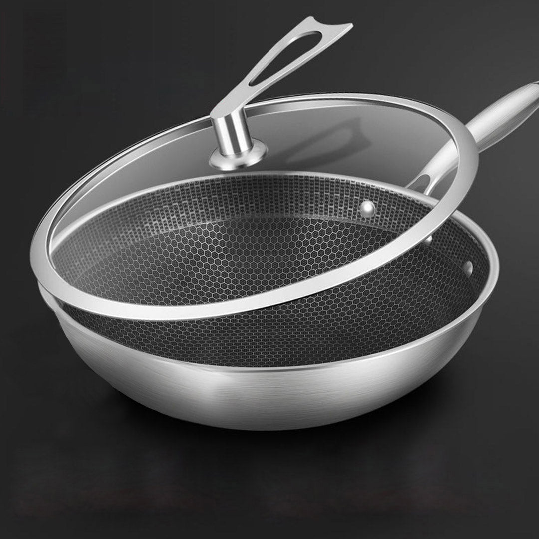 SOGA 2X 32cm Stainless Steel Tri-Ply Frying Cooking Fry Pan Textured Non Stick Interior Skillet with Glass Lid • LUZ-FryPanTRIFPYZ32X2