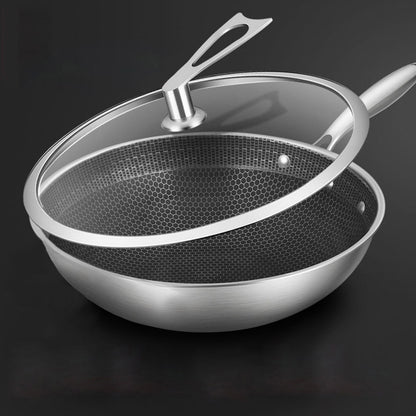 SOGA 2X 32cm Stainless Steel Tri-Ply Frying Cooking Fry Pan Textured Non Stick Interior Skillet with Glass Lid • LUZ-FryPanTRIFPYZ32X2