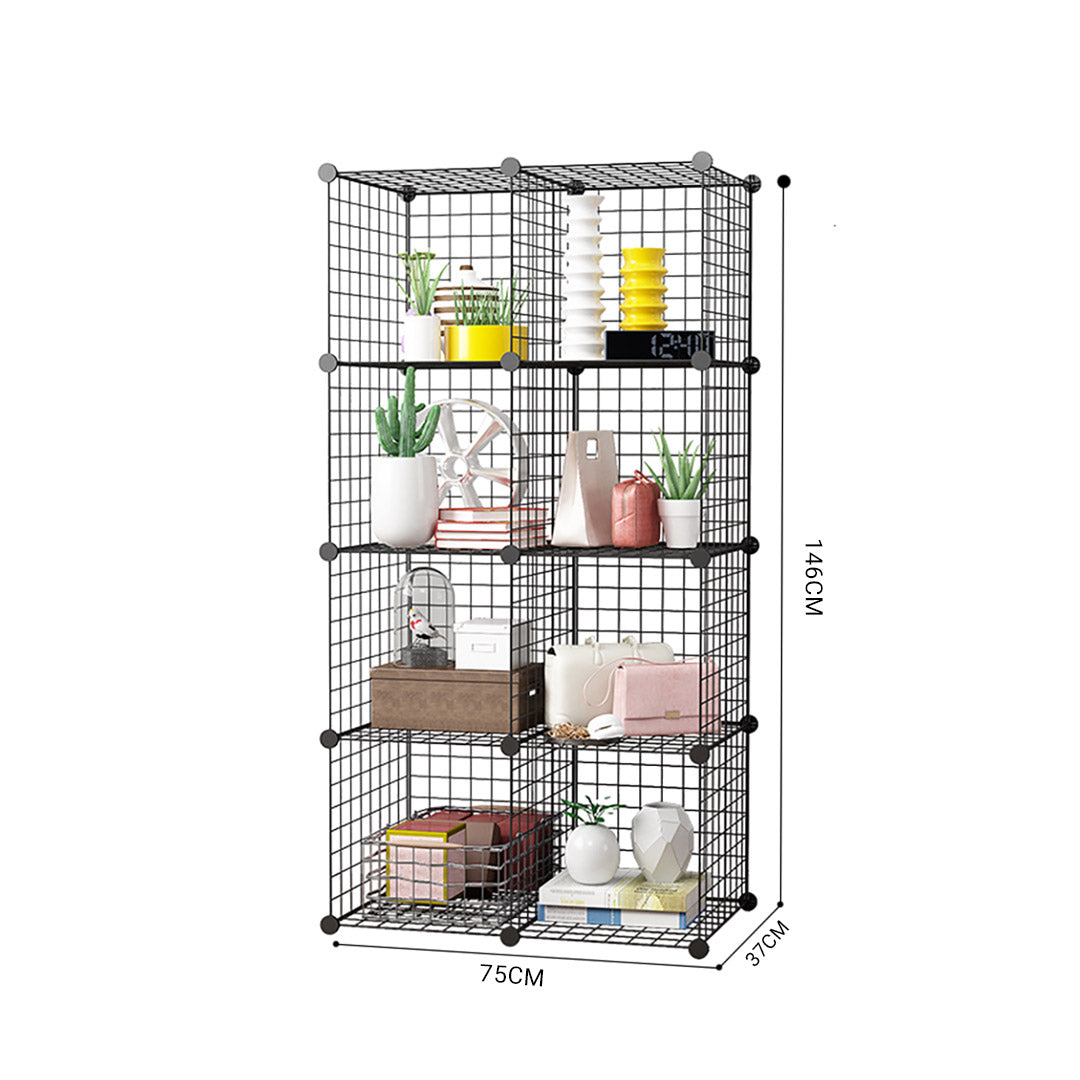 SOGA 2X Black Portable 8-Cube Storage Organiser Foldable DIY Modular Grid Space Saving Shelf • LUZ-NetBox2008X2