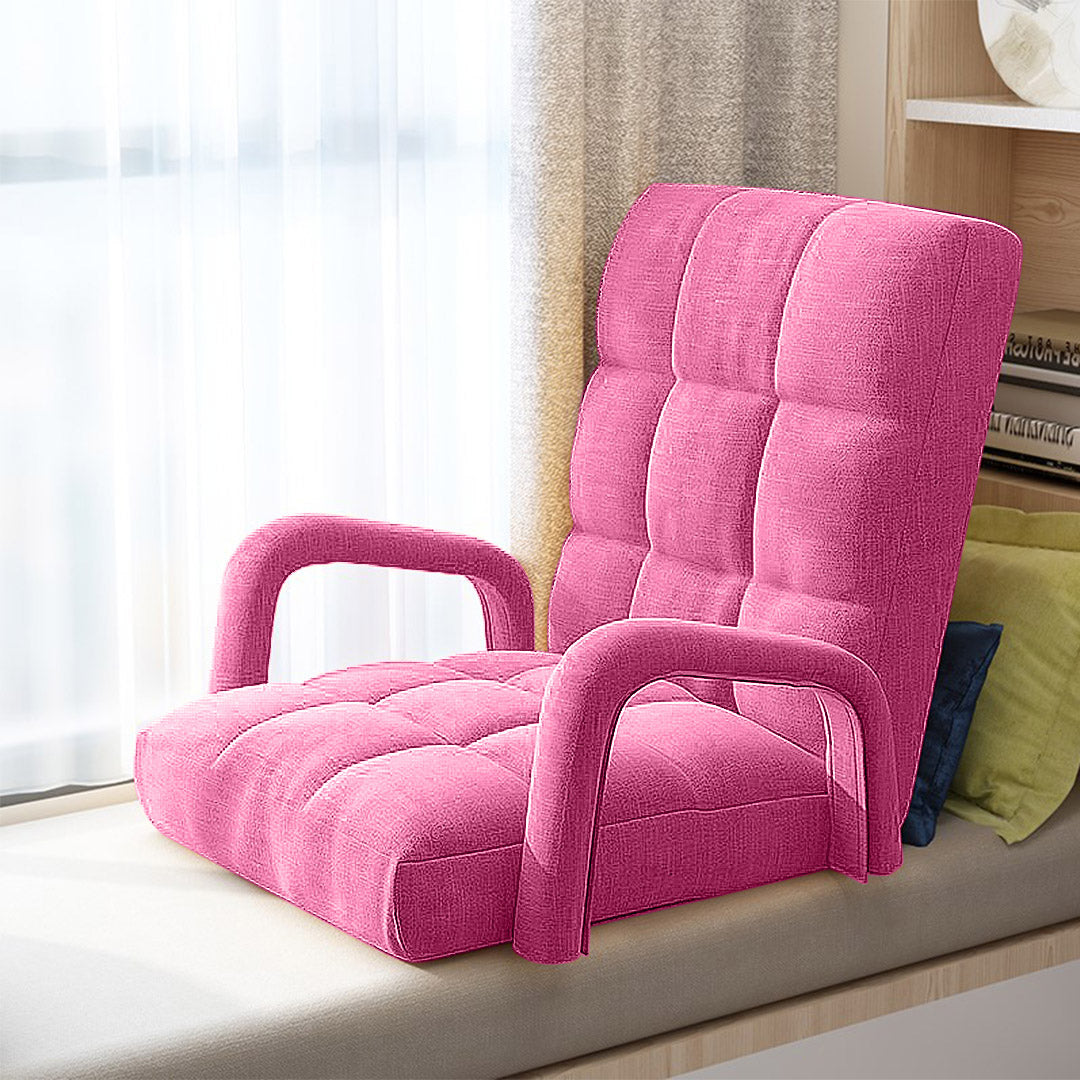SOGA 2X Foldable Lounge Cushion Adjustable Floor Lazy Recliner Chair with Armrest Pink • LUZ-LoungeArmPinkX2