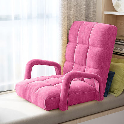 SOGA 2X Foldable Lounge Cushion Adjustable Floor Lazy Recliner Chair with Armrest Pink • LUZ-LoungeArmPinkX2