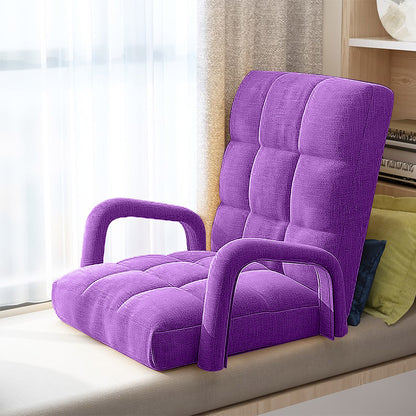SOGA 2X Foldable Lounge Cushion Adjustable Floor Lazy Recliner Chair with Armrest Purple • LUZ-LoungeArmPurpleX2