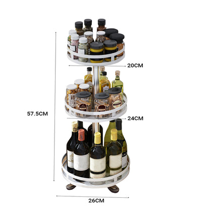 SOGA 3 Tier Steel White Round Rotating Multi-Function Kitchen Portable Storage Spice Seasoning Kitchen Countertop Organiser Shelf • LUZ-KitchenXY051WHT