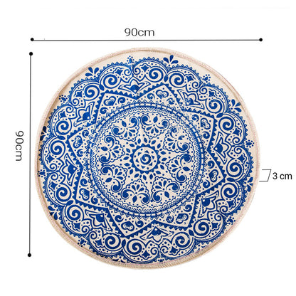 SOGA Blue Carpet Soft Linen Bohemian Non-Slip Floor Retro Minimalist Round Rug Home Decor with Tassels • LUZ-CarpetRAG3