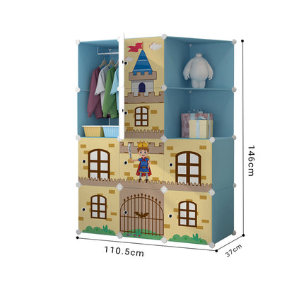 SOGA 10 Cubes Blue Castle Print Portable Wardrobe Divide-Grid Modular Storage Organiser Foldable Closet • LUZ-Wrobe3528