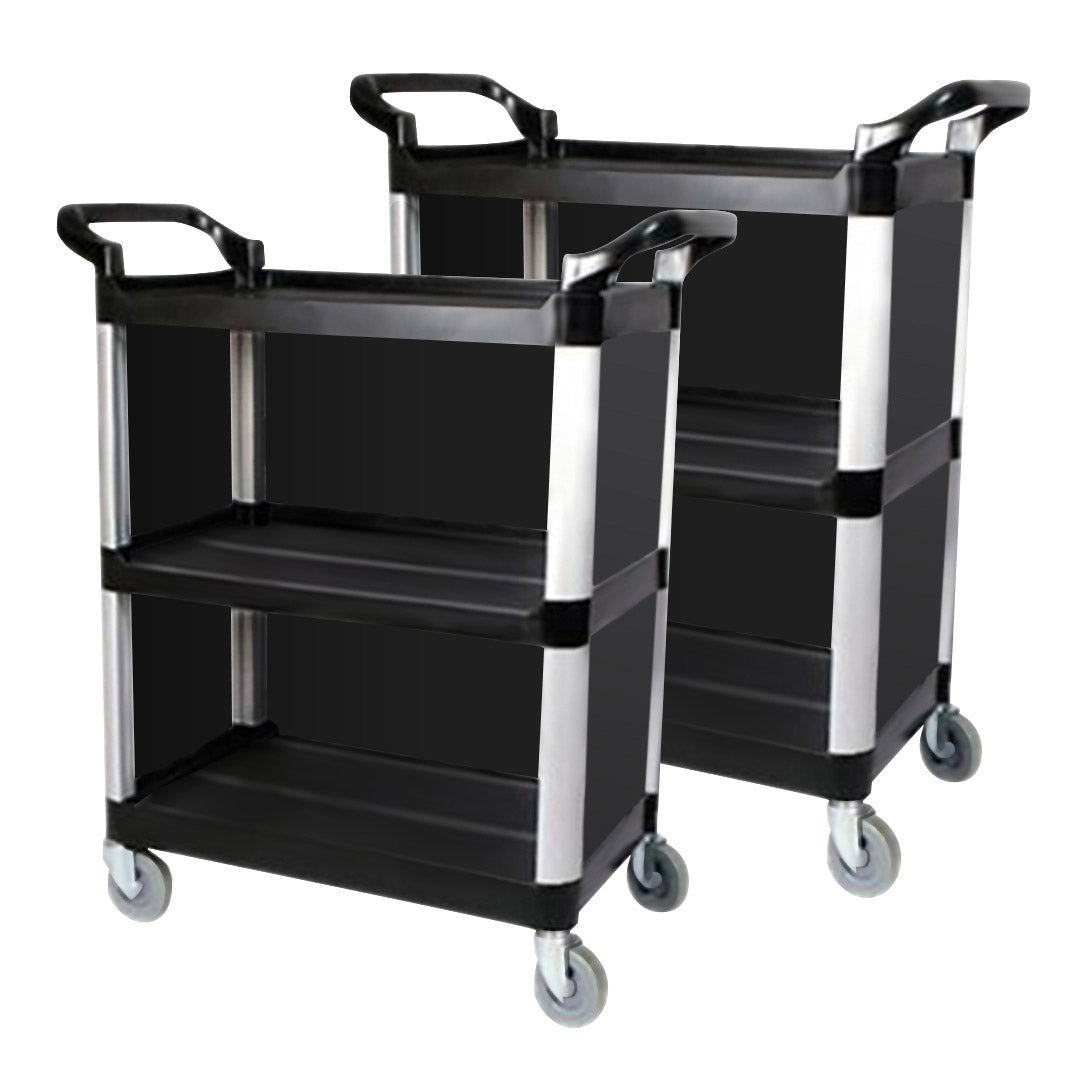 SOGA 2X 3 Tier Covered Food Trolley Food Waste Cart Storage Mechanic Kitchen Black LUZ-FoodCart1515X2