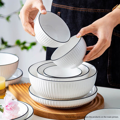 SOGA White Japanese Style Ceramic Dinnerware Crockery Soup Bowl Plate Server Kitchen Home Decor Set of 7 • LUZ-BowlG005