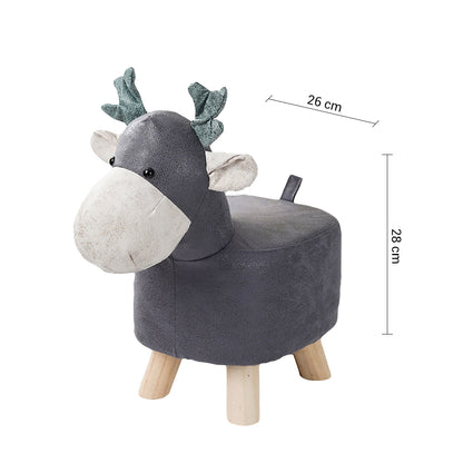 SOGA Grey Children Bench Deer Character Round Ottoman Stool Soft Small Comfy Seat Home Decor LUZ-AniStool25