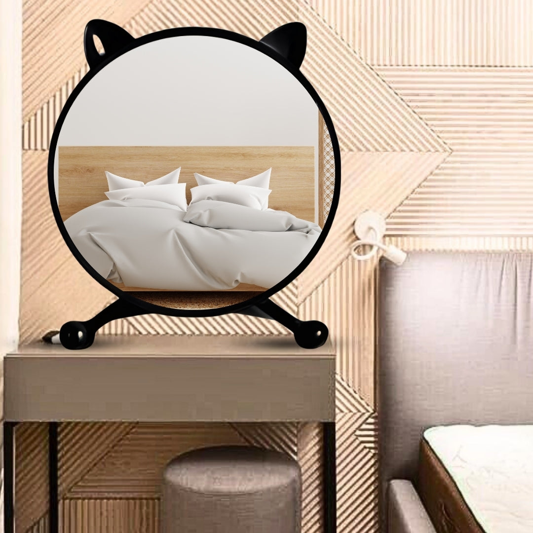 SOGA 2X 40cm Black Smart Makeup Bedroom Table Mirror Cat Ear Style No LED Light LUZ-MirrorE4X2