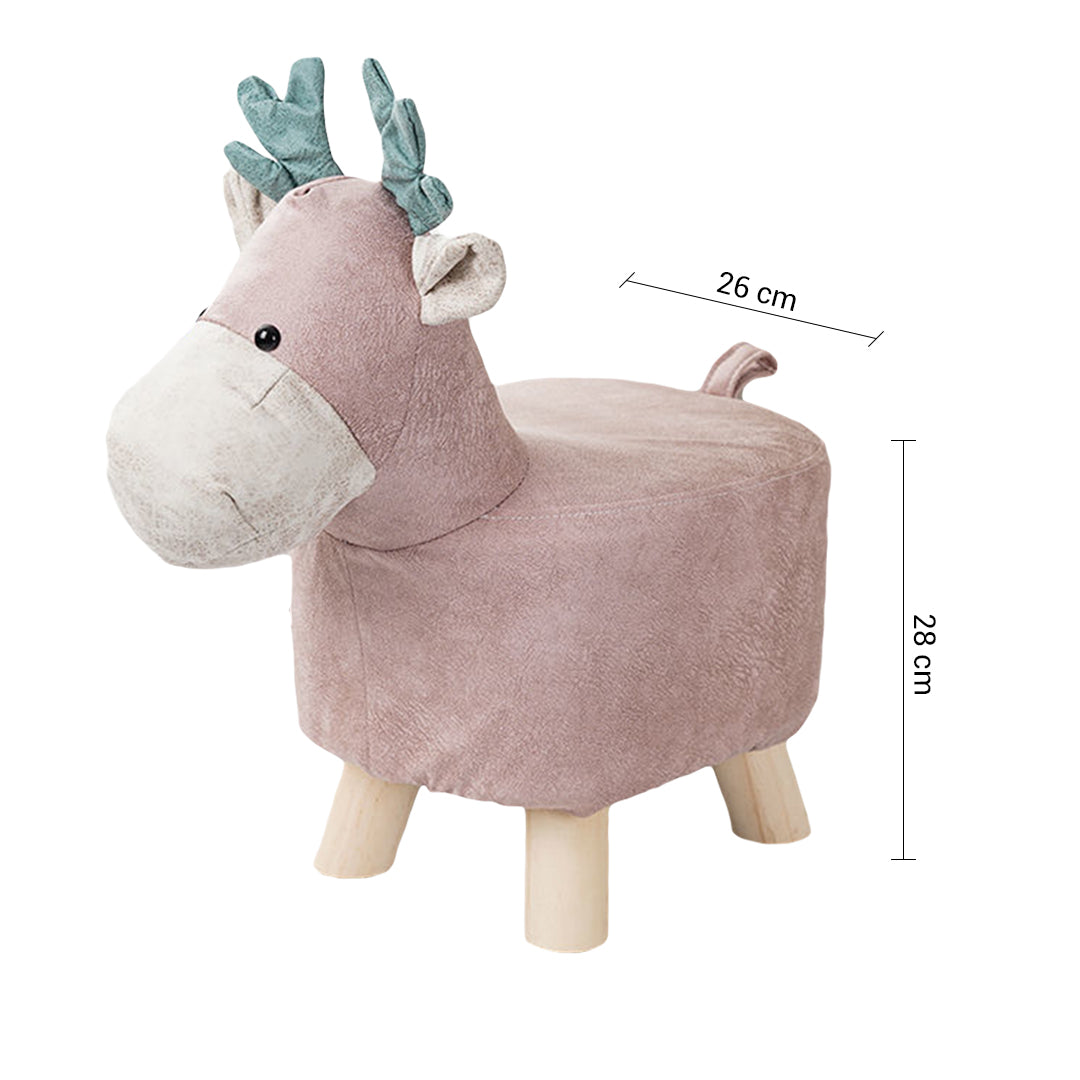 SOGA Pink Children Bench Deer Character Round Ottoman Stool Soft Small Comfy Seat Home Decor • LUZ-AniStool27