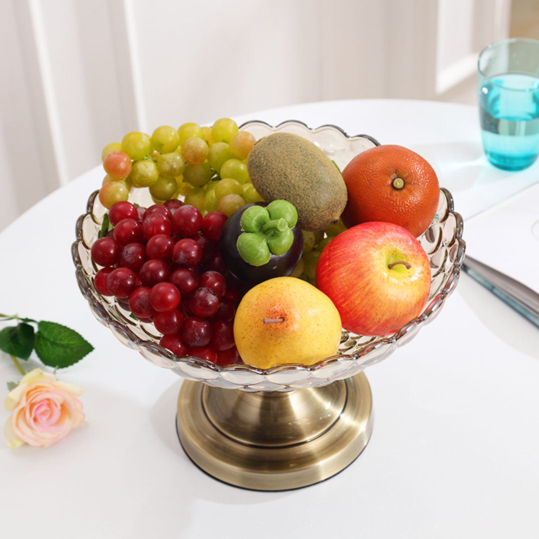 SOGA Bronze Pedestal Crystal Glass Fruit Bowl Candy Holder Countertop Dessert Serving Basket Decor • LUZ-Plate6063