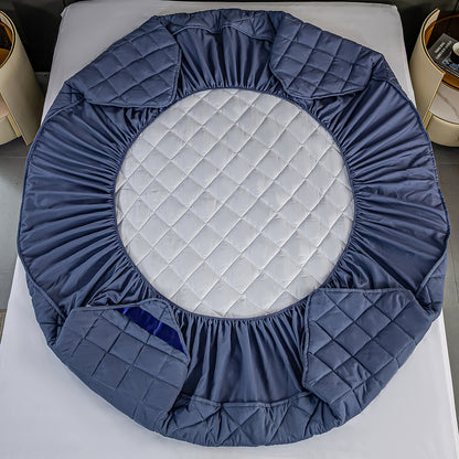 SOGA 2X Blue 183cm Wide Cross-Hatch Mattress Cover Thick Quilted Stretchable Bed Spread Sheet Protector with Pillow Covers • LUZ-BCover4010X2