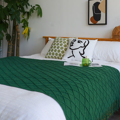 SOGA 2X Green Diamond Pattern Knitted Throw Blanket Warm Cozy Woven Cover Couch Bed Sofa Home Decor with Tassels • LUZ-Blanket903X2