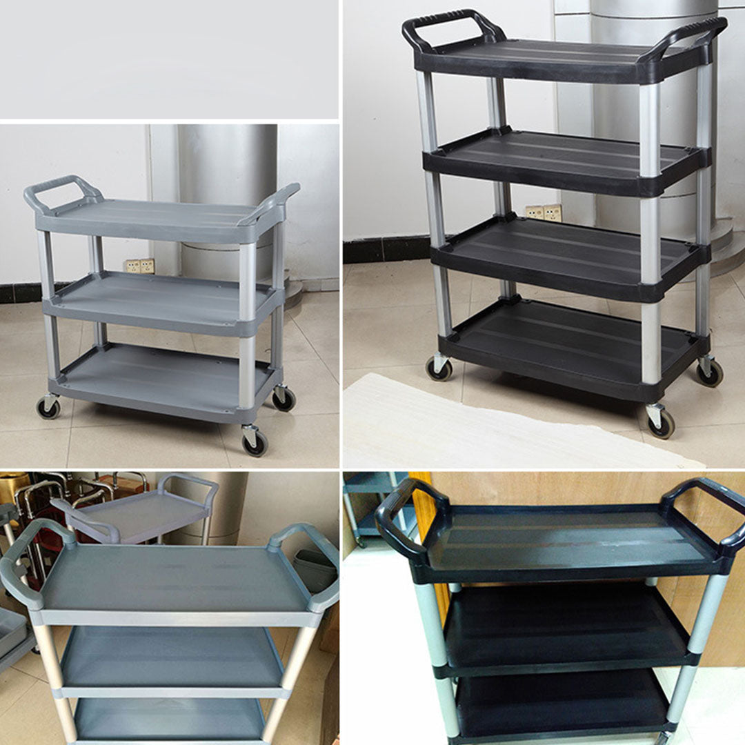 SOGA 2X 4 Tier Food Trolley Portable Kitchen Cart Multifunctional Big Utility Service with wheels 950x500x1270mm Black LUZ-FoodCart1519ABX2