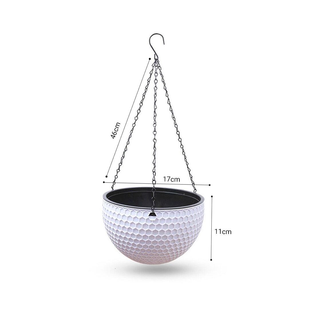 SOGA 2X White Small Hanging Resin Flower Pot Self Watering Basket Planter Outdoor Garden Decor • LUZ-HangPot11WHTX2