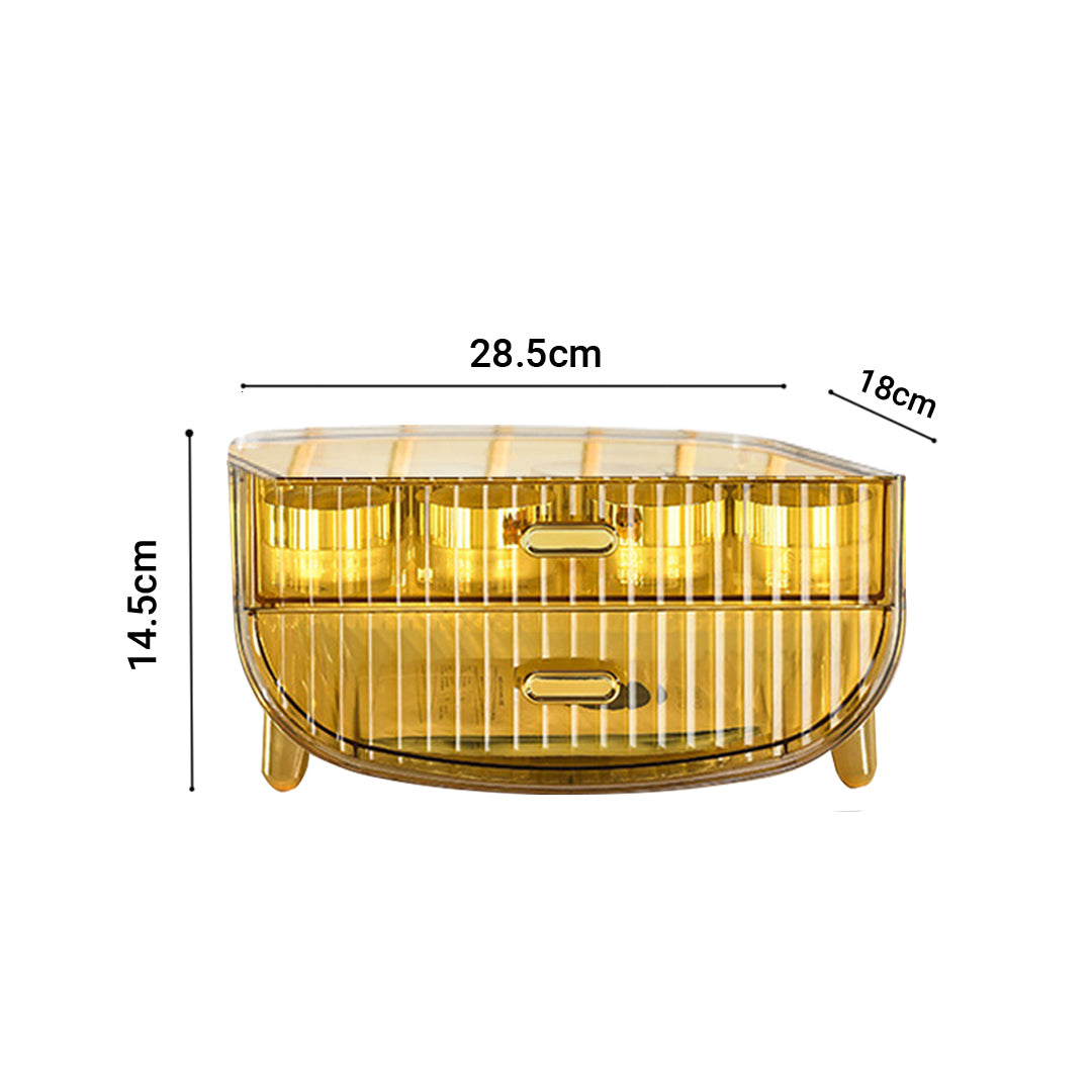 SOGA 2X 2 Tier Golden Yellow Multifunctional Countertop Cosmetic Storage Makeup Skincare Holder Jewelry Cabinet Bathroom Desk Drawer Vanity Organiser • LUZ-BathC122X2