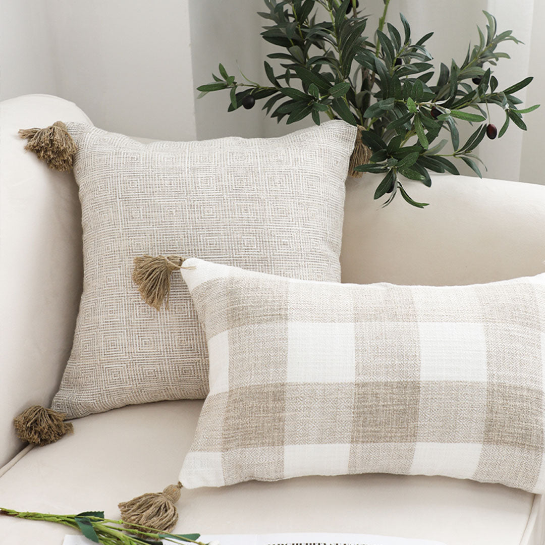 SOGA 50cm Beige Pillow Textured Throw Cover, Luxurious Rib Knit Ribbed Cotton Throw Pillow • LUZ-FrenchCushion203