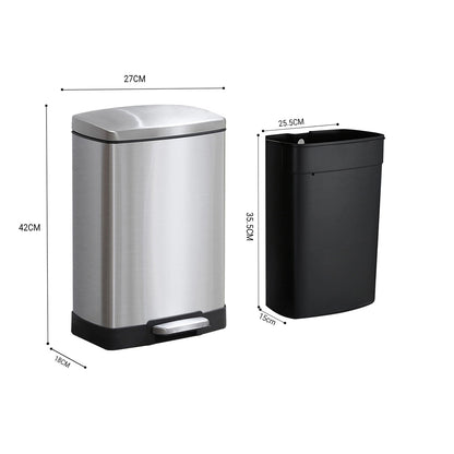 SOGA Foot Pedal Stainless Steel Rubbish Recycling Garbage Waste Trash Bin Rectangular Shape 12L Silver • LUZ-RubbishBinU12L05