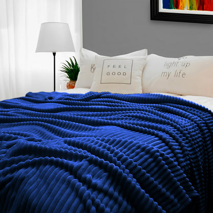 SOGA 2X Blue Throw Blanket Warm Cozy Striped Pattern Thin Flannel Coverlet Fleece Bed Sofa Comforter • LUZ-Blanket317X2